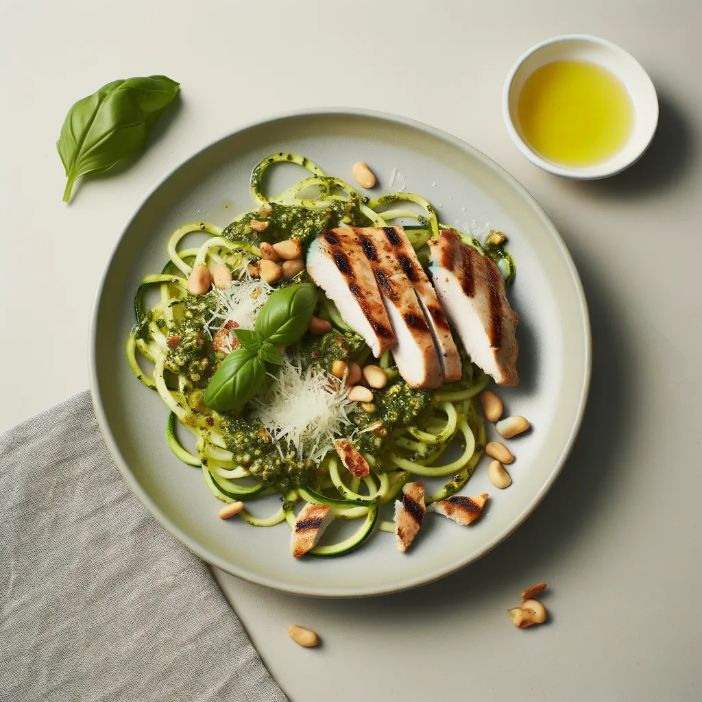 Zucchini Noodles with Pesto and Grilled Chicken